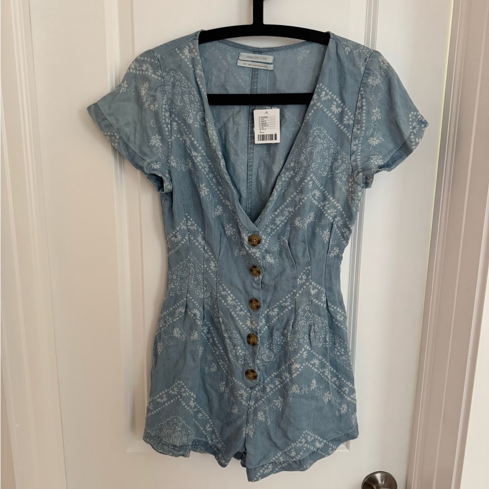 NWT Urban Outfitters Blue & White Print Romper